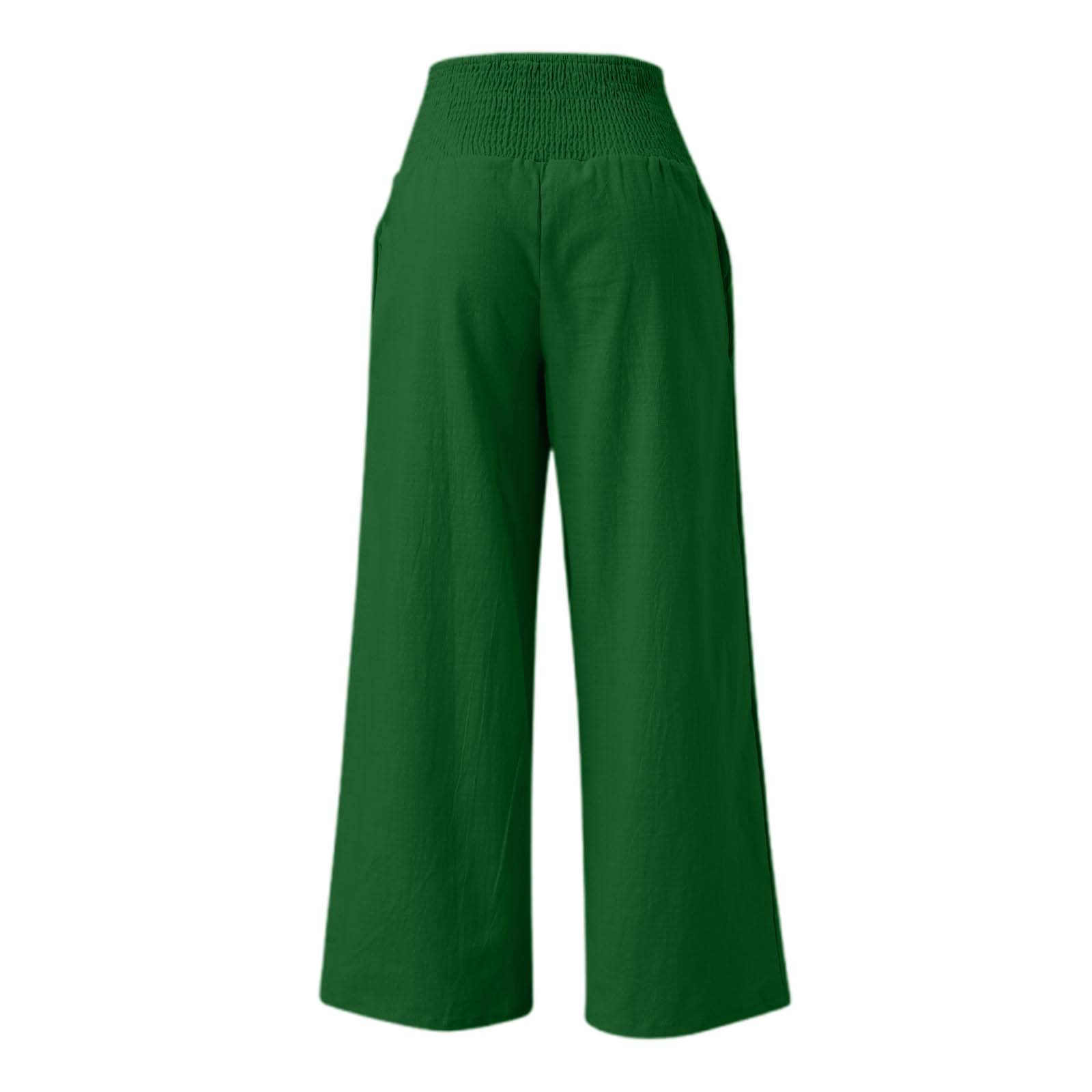 thumbnail image 5 of Pantalones anchos de cintura alta para mujer: elásticos, de color liso, con bolsillos y cinturón, para llevar a diario de forma informal. Tallas: M-XXXL., 5 of 5